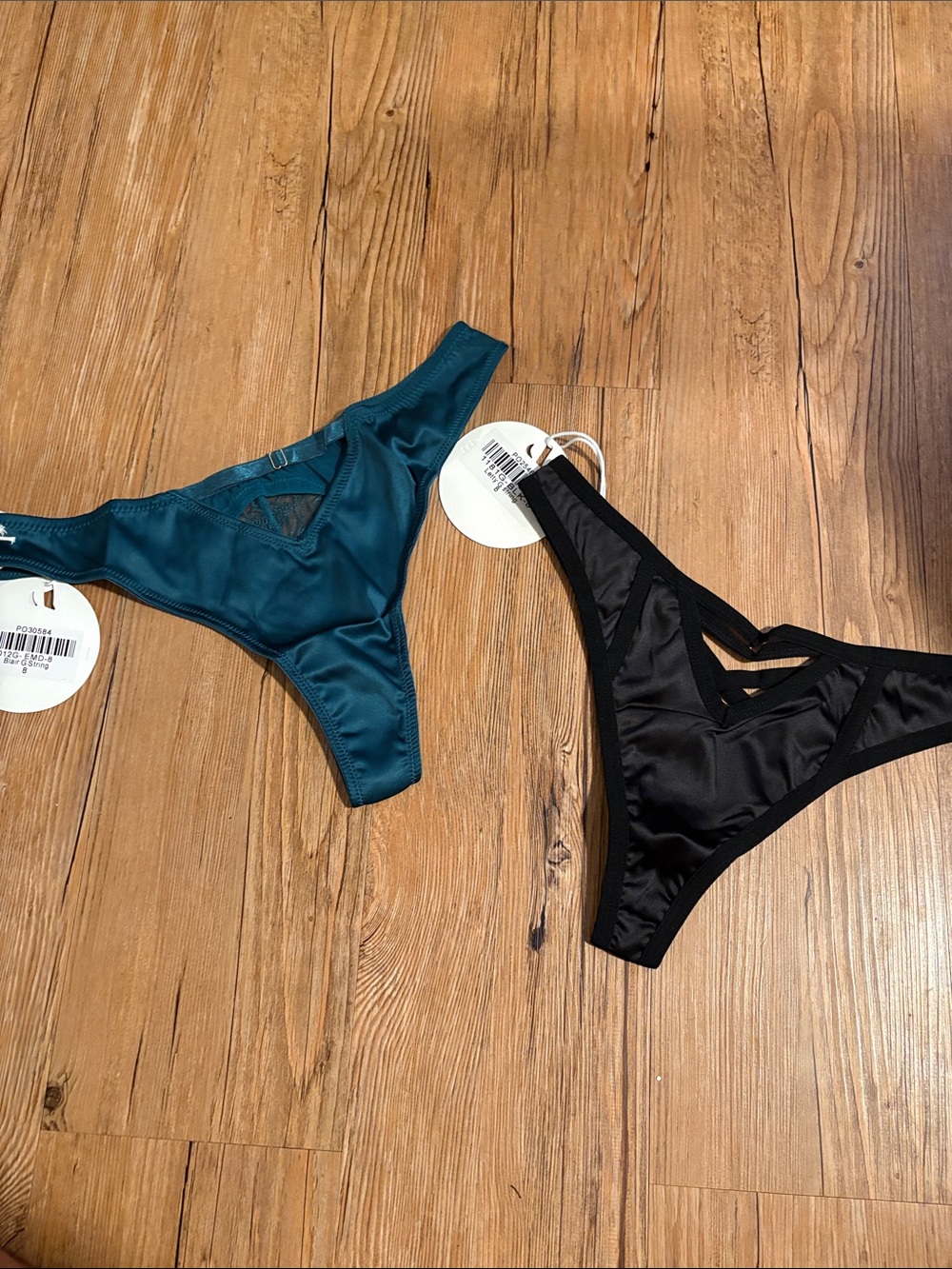 Lunalae Satin Cheeky Thong Panty - Teal and Black